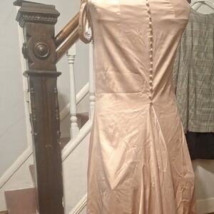 Lina Strapless Blush Pink Satin Dress with Button-Front Detail